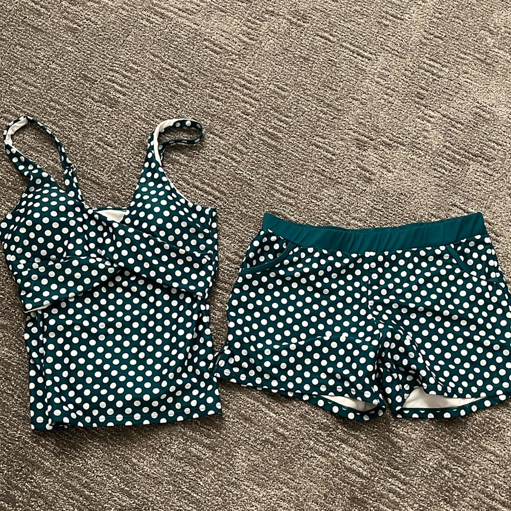 NWT tankini swim set green and white medium